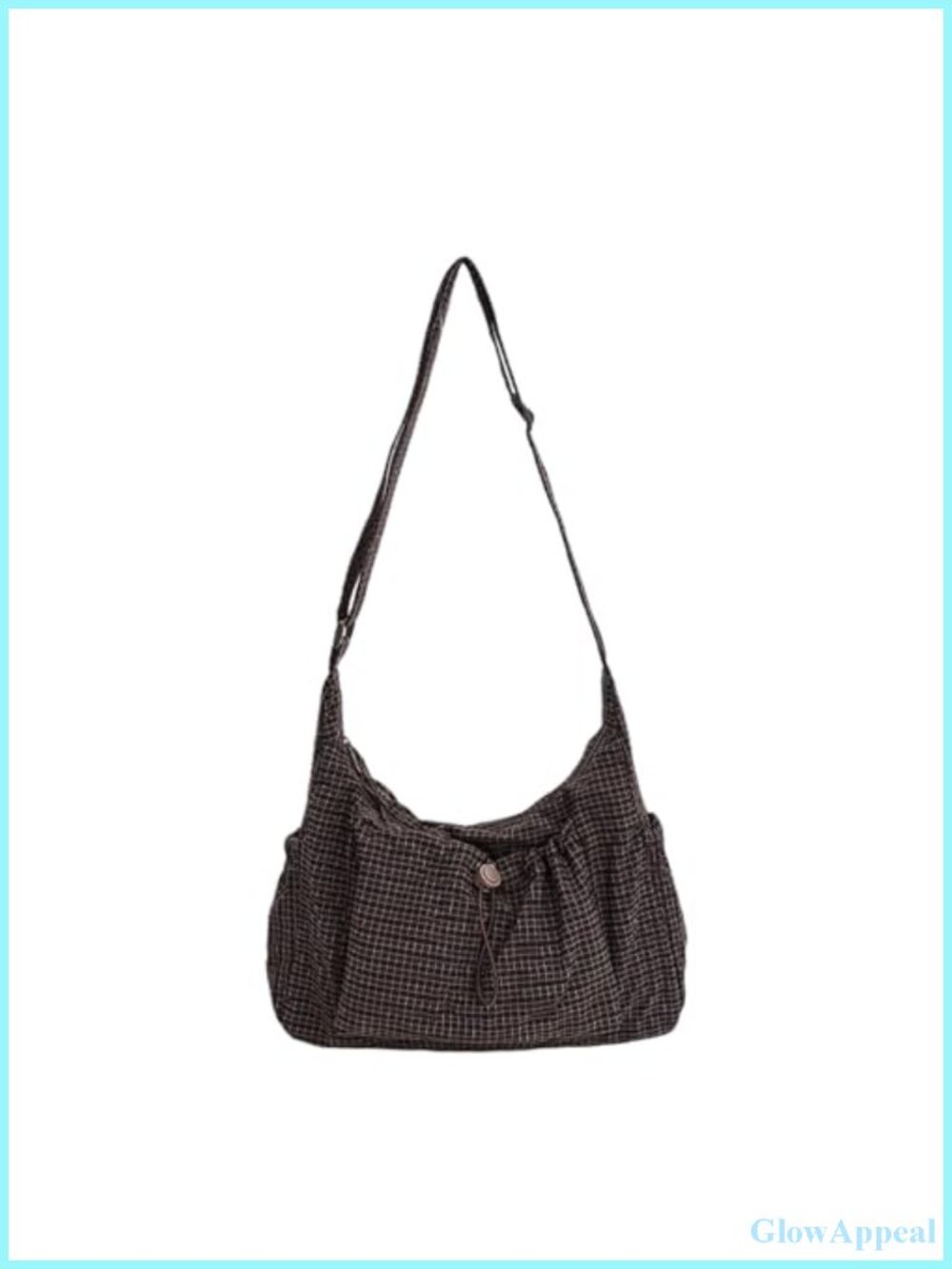 Nylon Hobo Bag Lightweight Plaid Messenger Drawstring Crossbody Shoulder Handbag